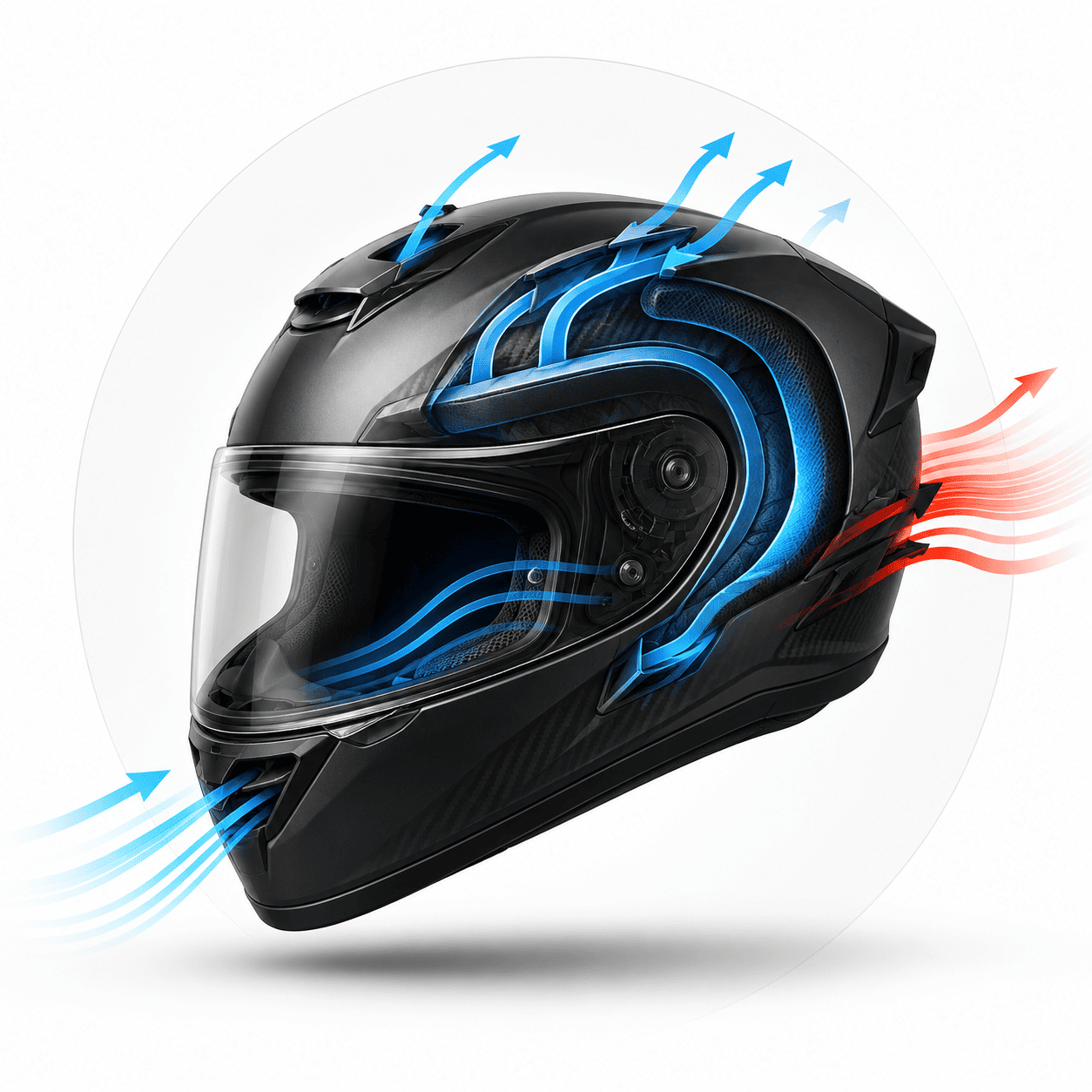 Ventilación eficiente en casco de moto