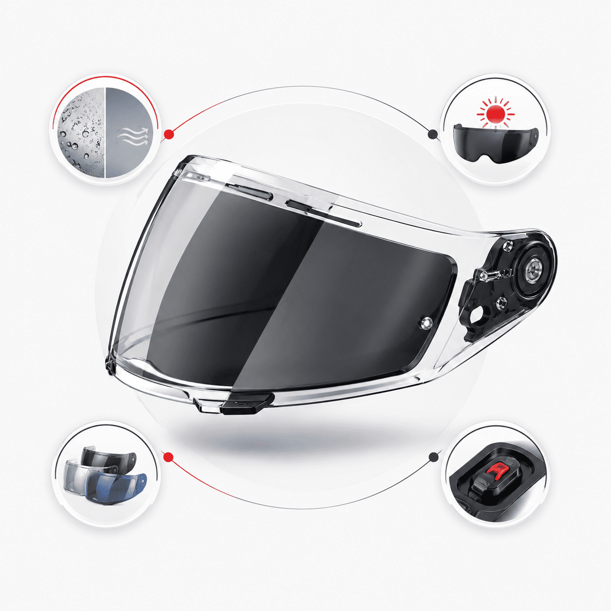Visera y funciones útiles para casco de moto