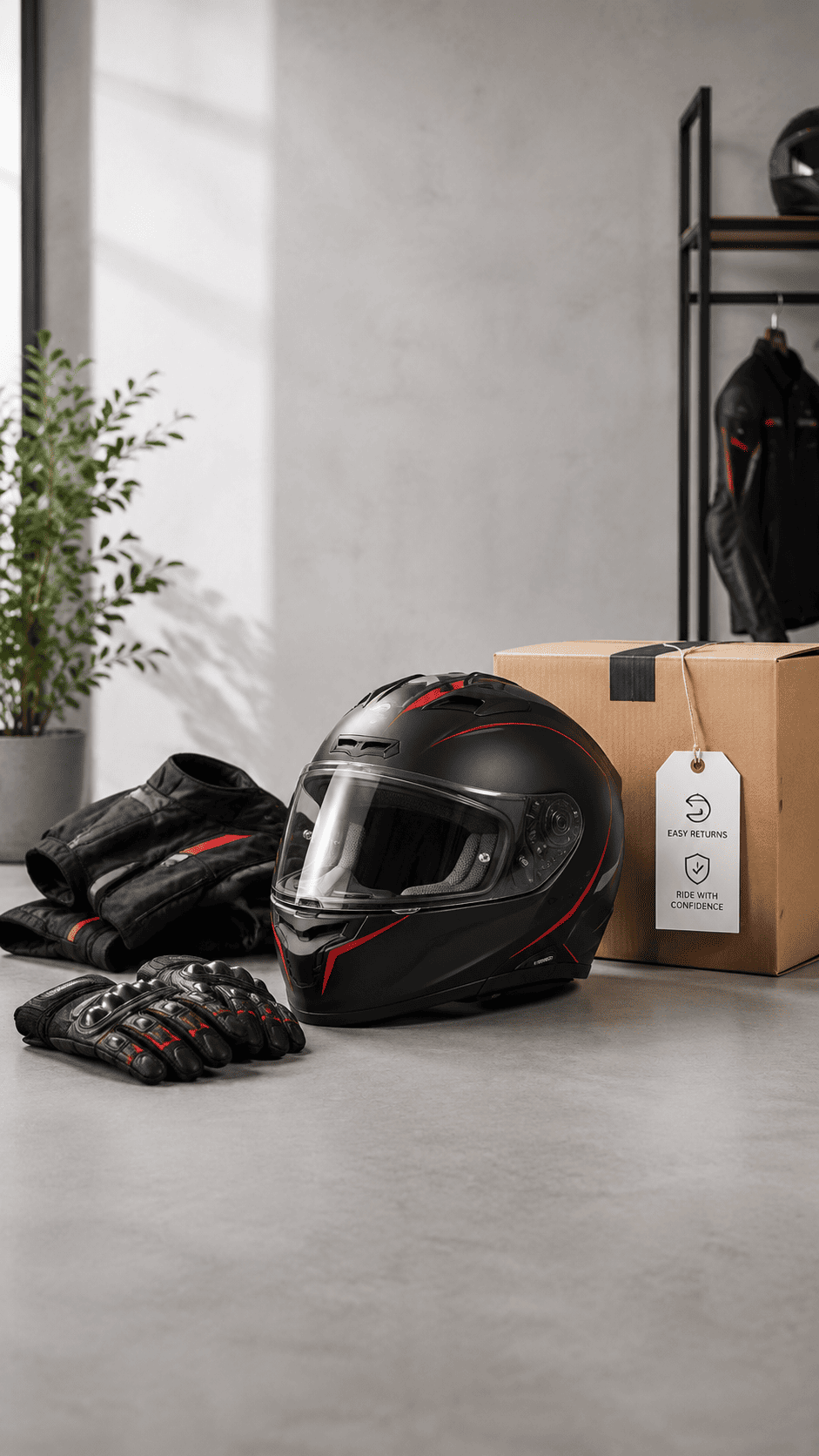 Selección de casco y equipamiento moto en entorno premium